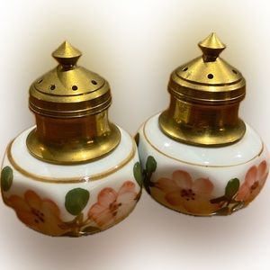 Vintage enamel and brass salt & pepper shakers cloisonné style